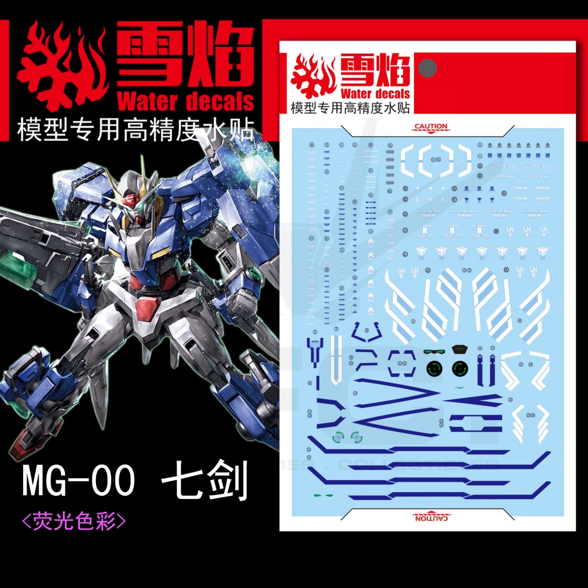 1/100 00 Gundam Seven Sword Fluorescent Waterslide Decal
