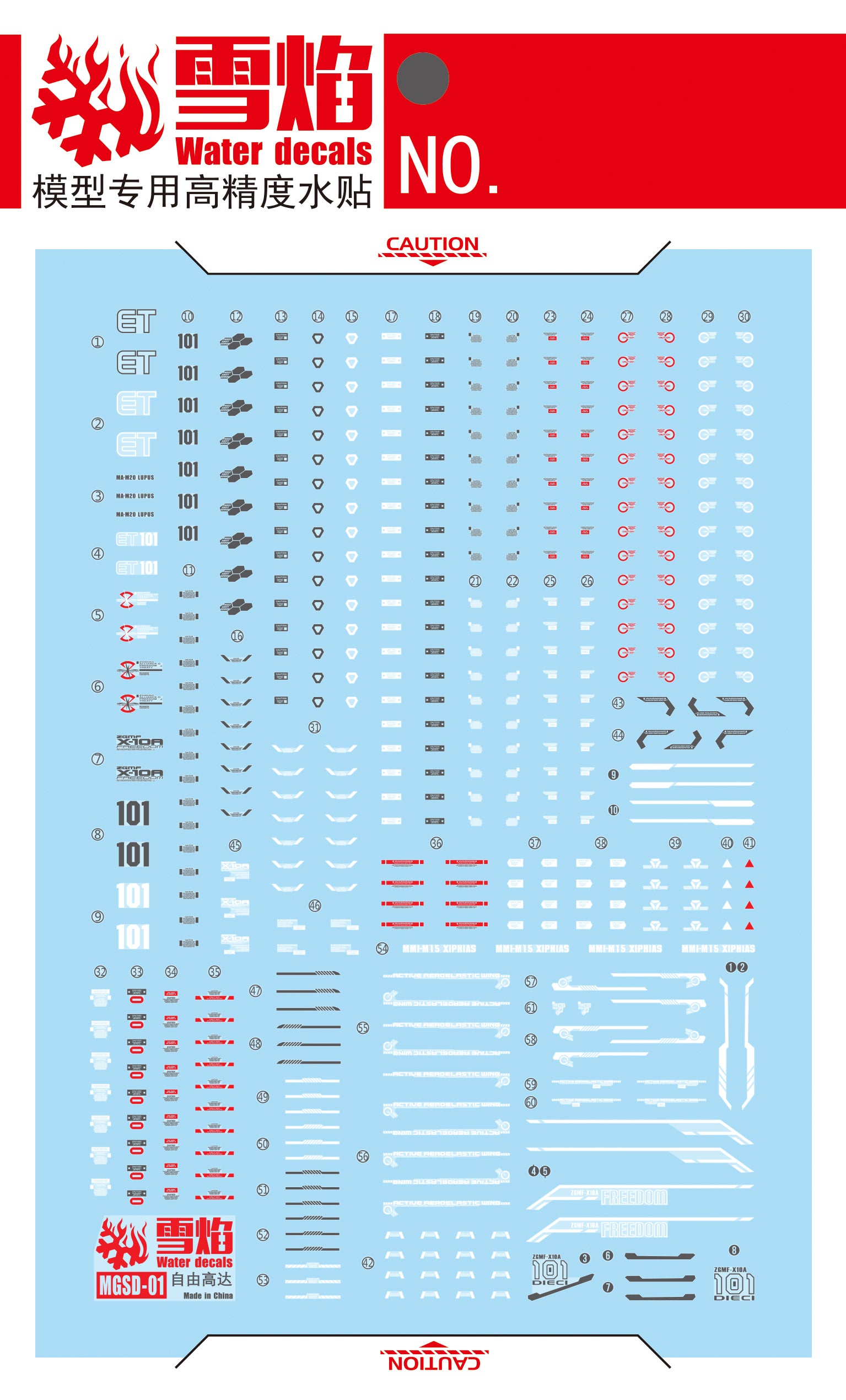MGSD-01 Freedom Gundam Fluorescent Waterslide Decal Kit