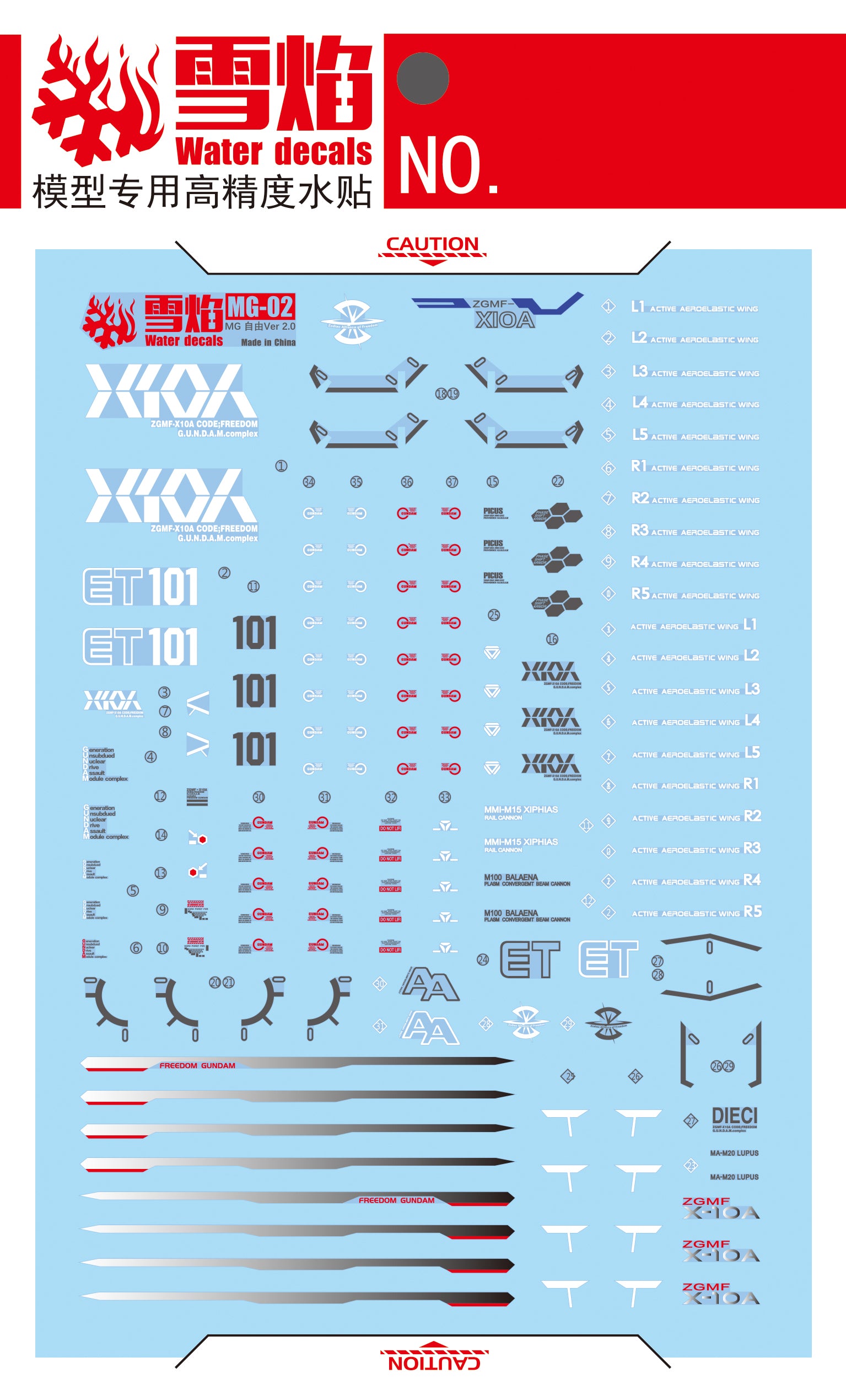 1/100 Freedom Gundam Ver. 2.0 Fluorescent Waterslide Decal