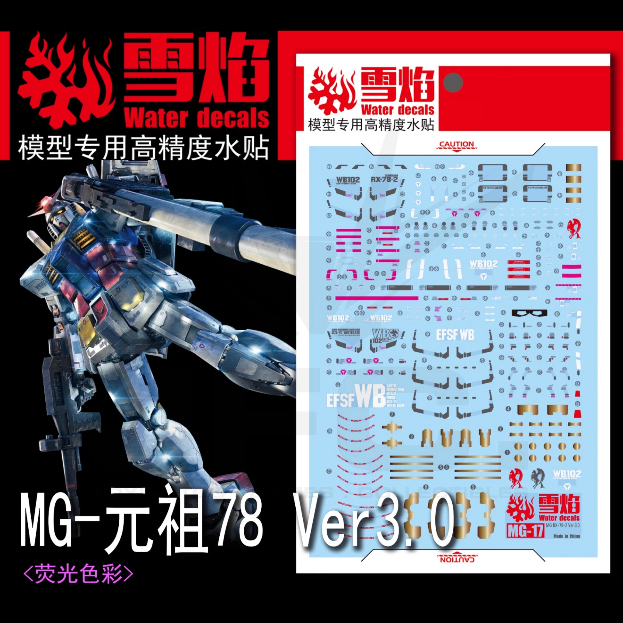 1/100 RX-78-2 Gundam Ver. 3.0 Fluorescent Waterslide Decal