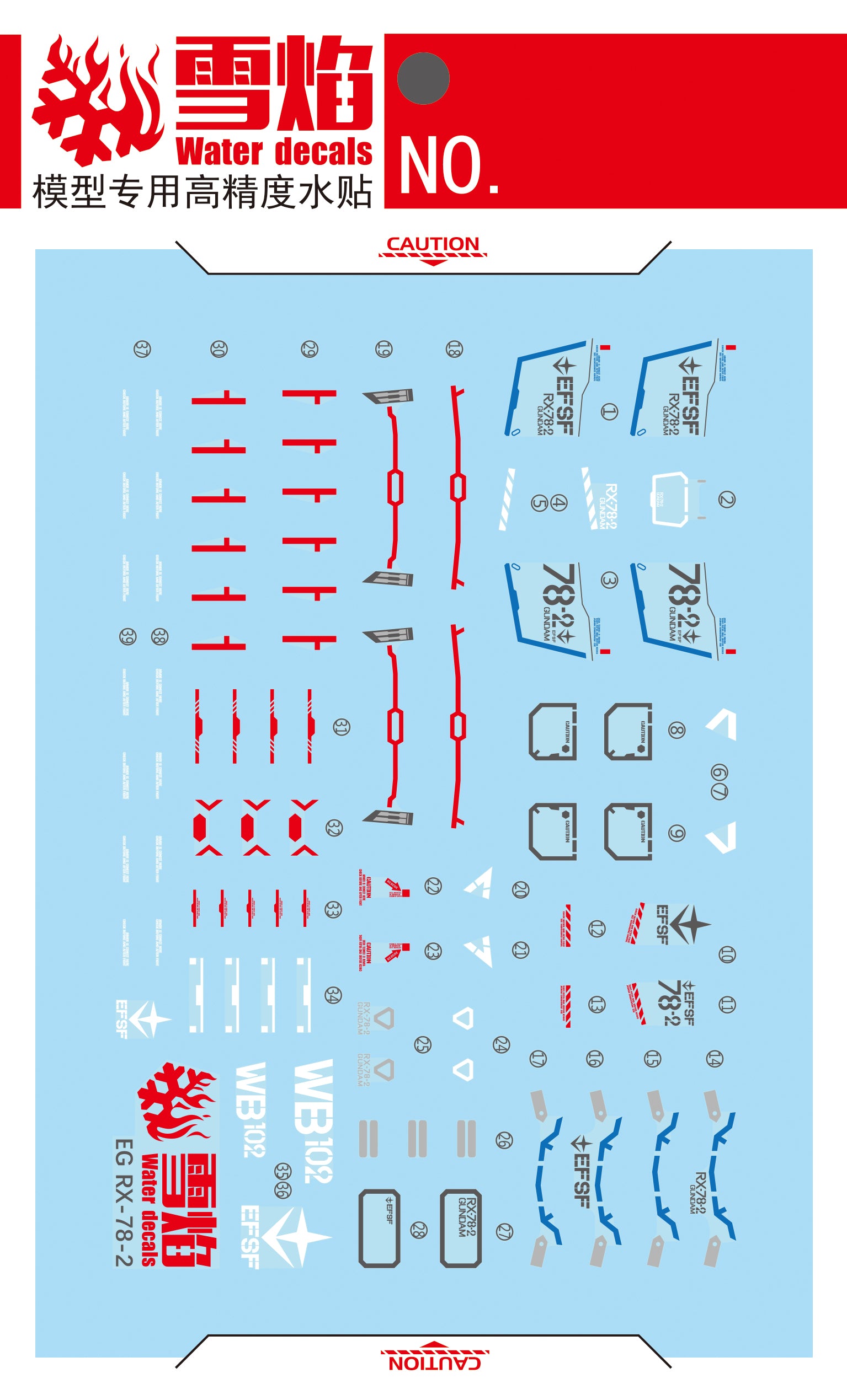 1/144 RX-78-2 Gundam Fluorescent Waterslide Decal Set