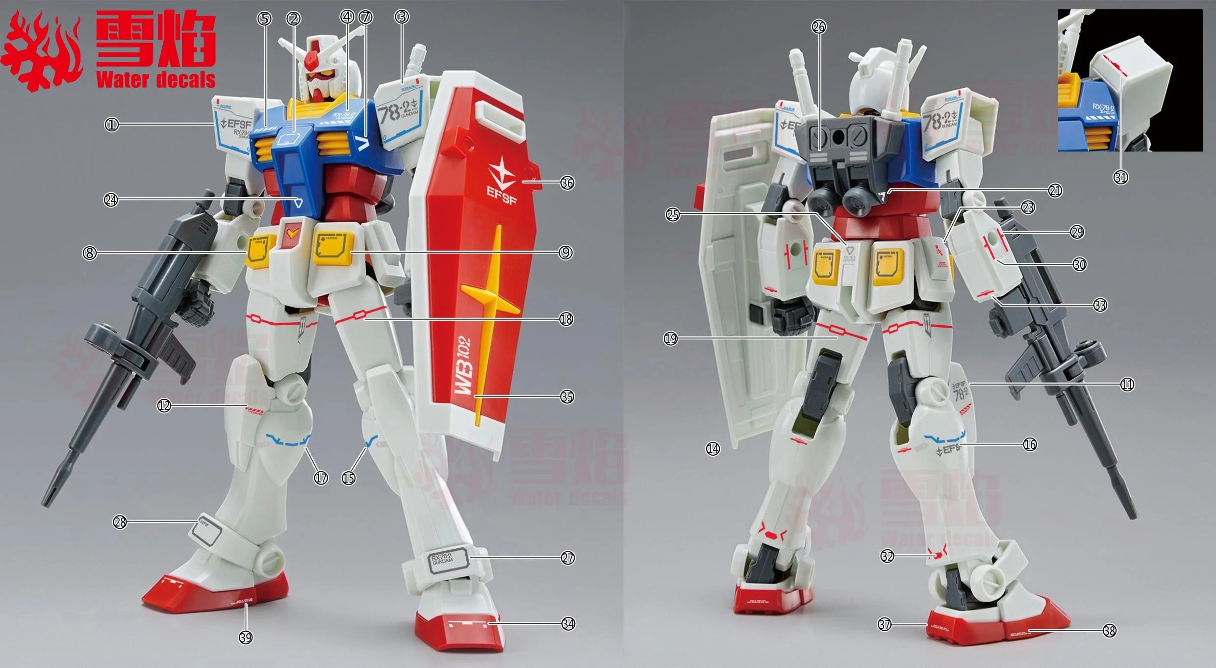 1/144 RX-78-2 Gundam Fluorescent Waterslide Decal Set