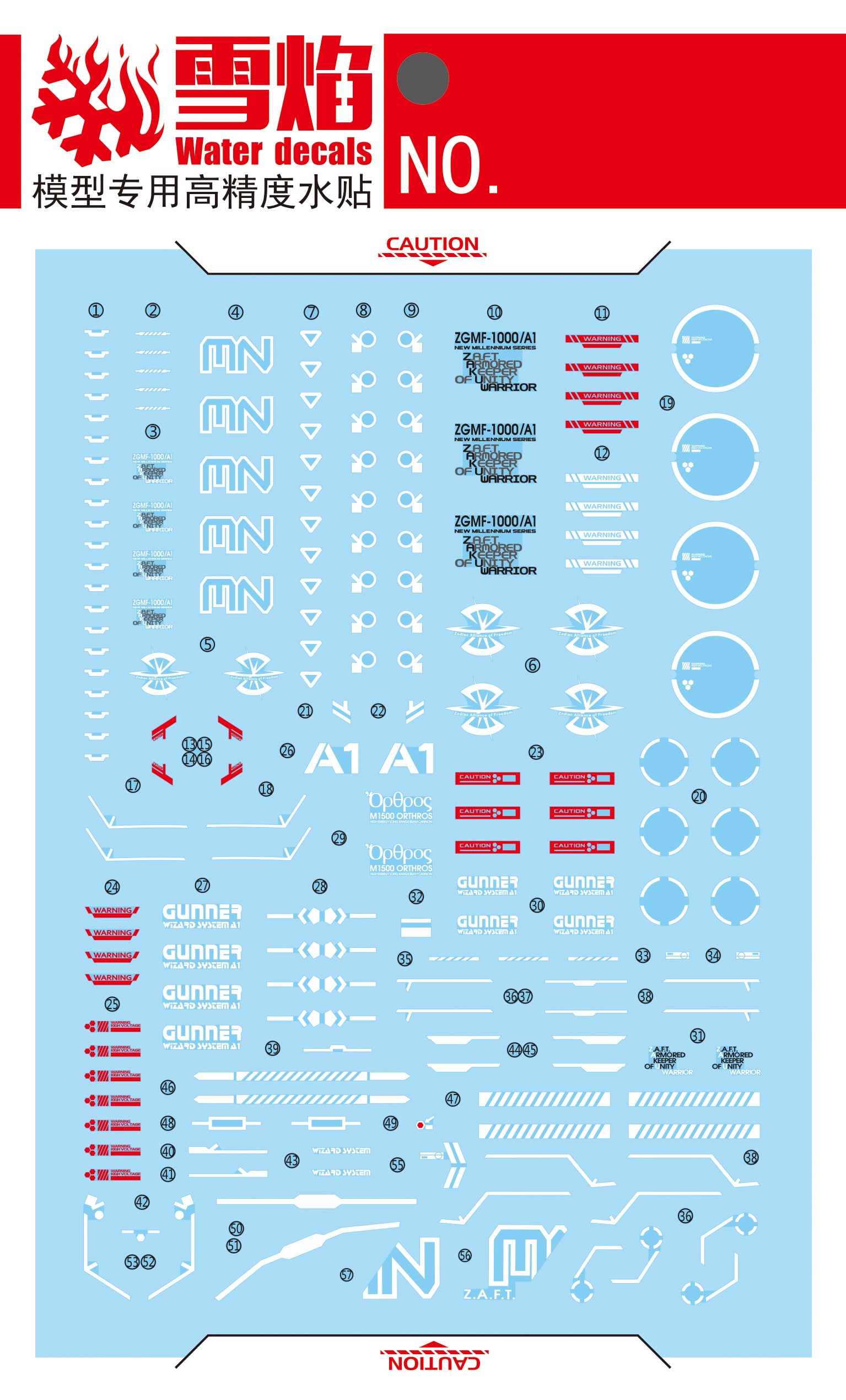 1/100 Gunner Zaku Warrior Waterslide Decals - Fluorescent
