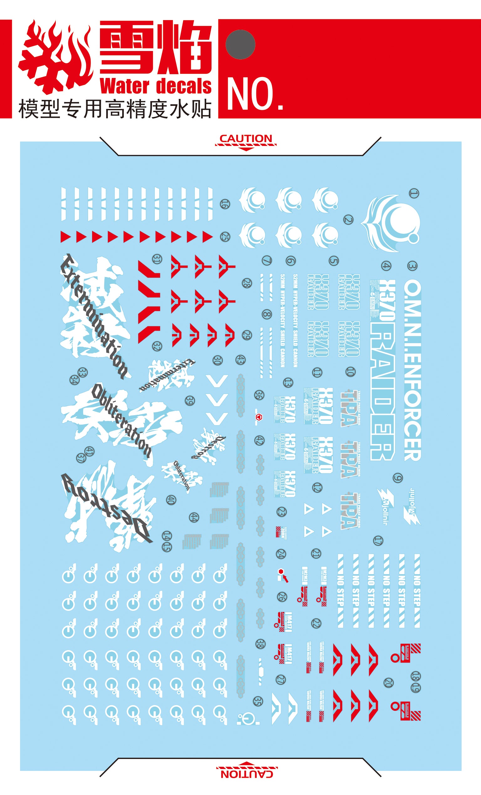 1/100 Raider Gundam Fluorescent Waterslide Decal Kit