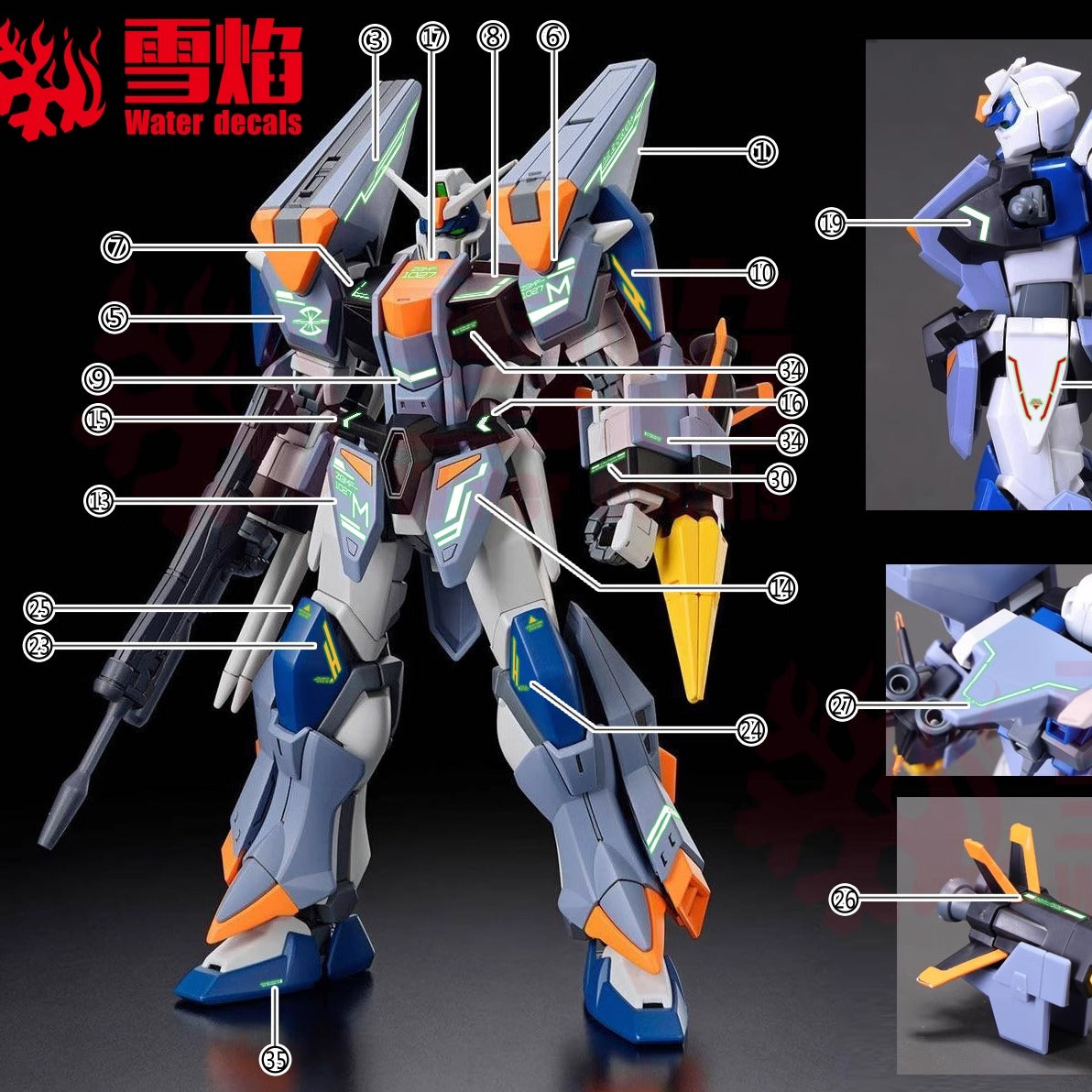 1/144 HG Duel Blitz Gundam Fluorescent Waterslide Decals
