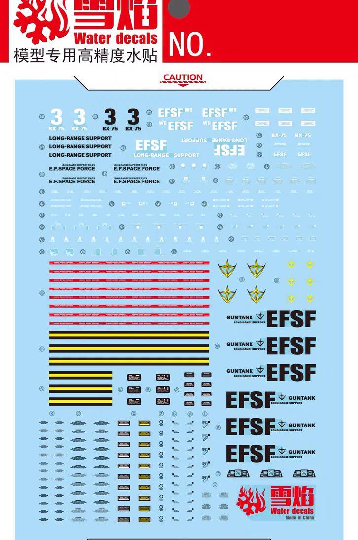 1/100 RX-75 Guntank Fluorescent Waterslide Decal Set